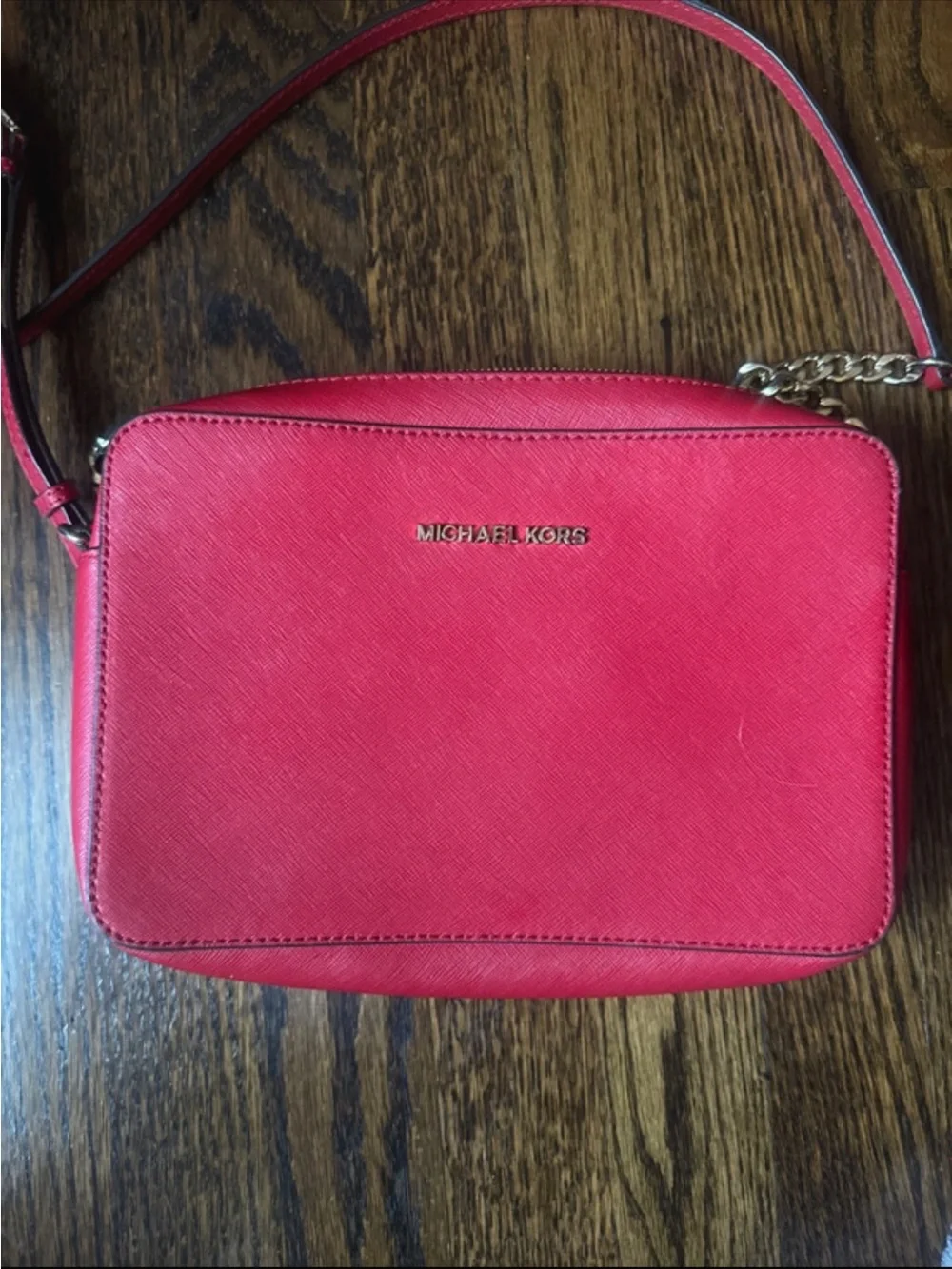 Michael Kors Red Crossbody Camera Bag with Gold Hardware